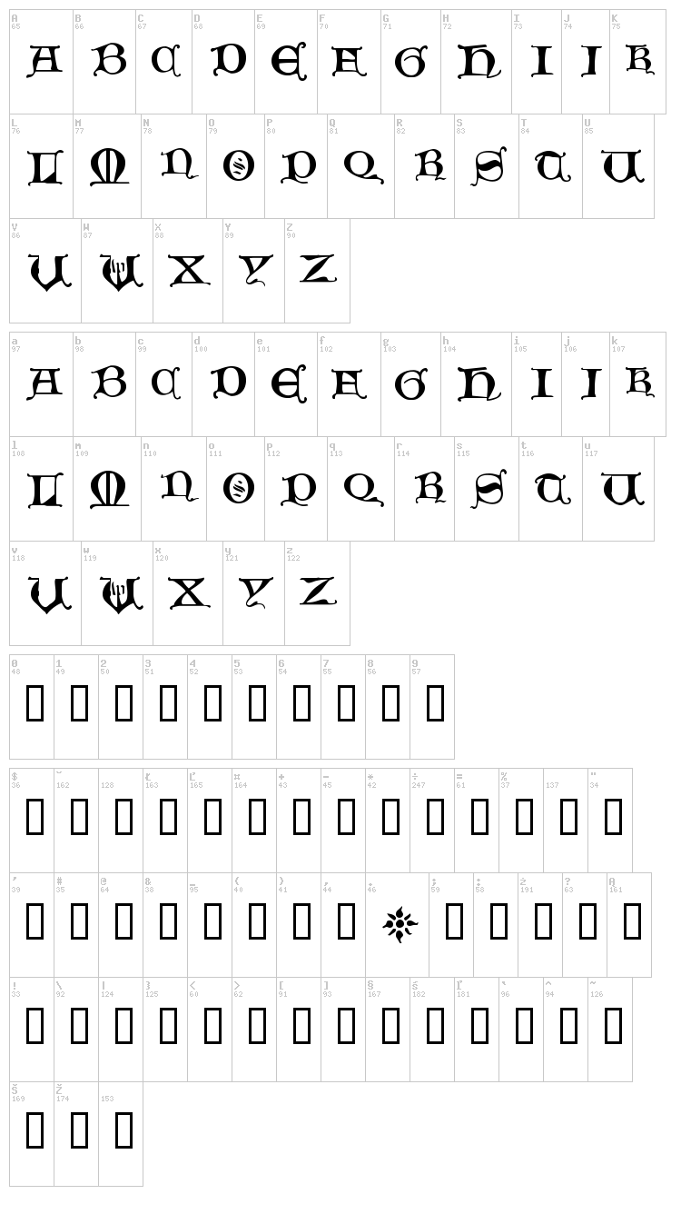 Hours in the Rain font map
