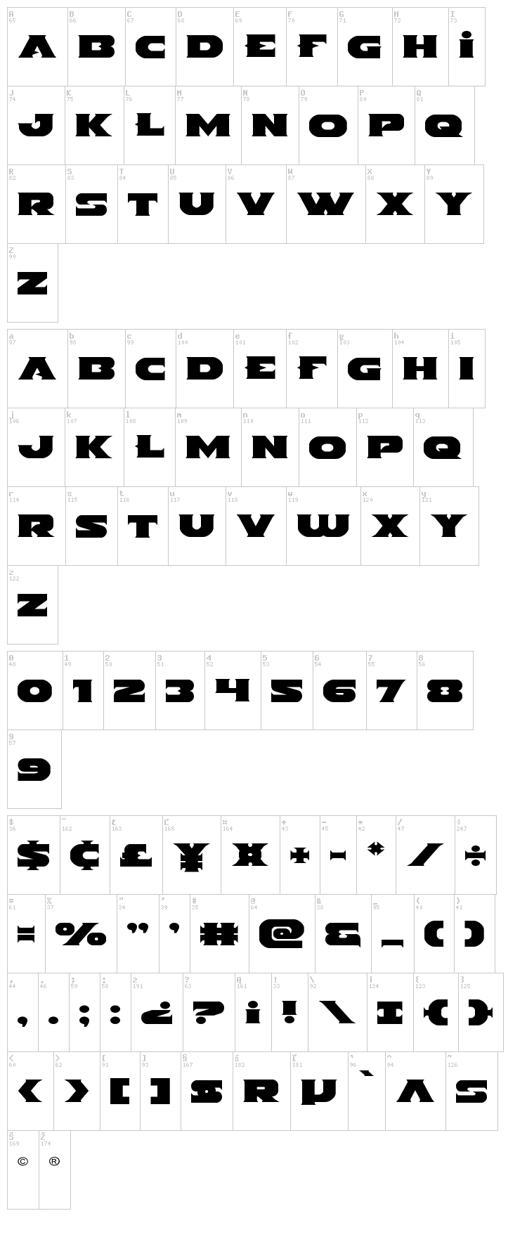 Indigo Demon font map