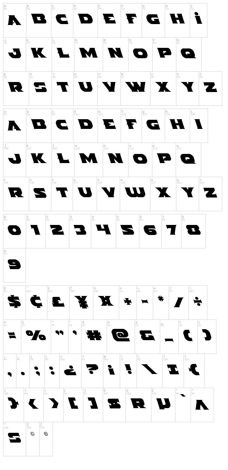 Indigo Demon font map