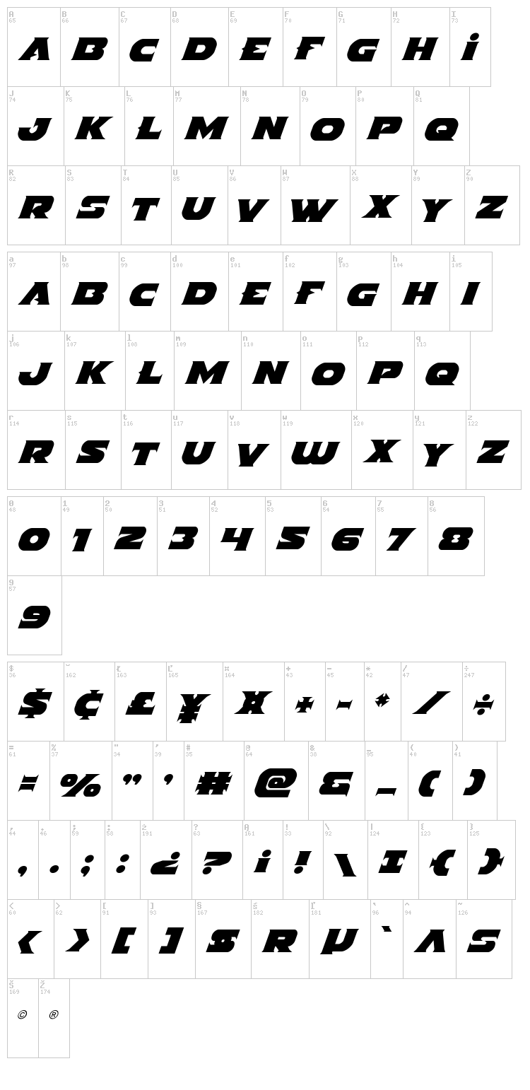 Indigo Demon font map