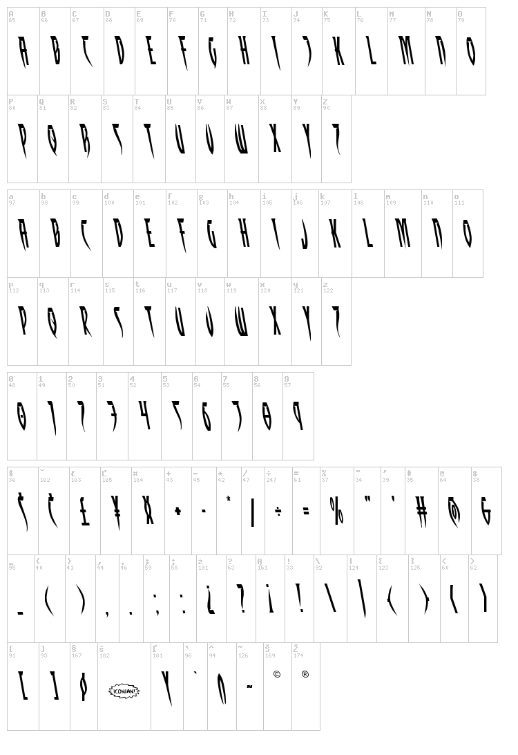 Inhumanity font map