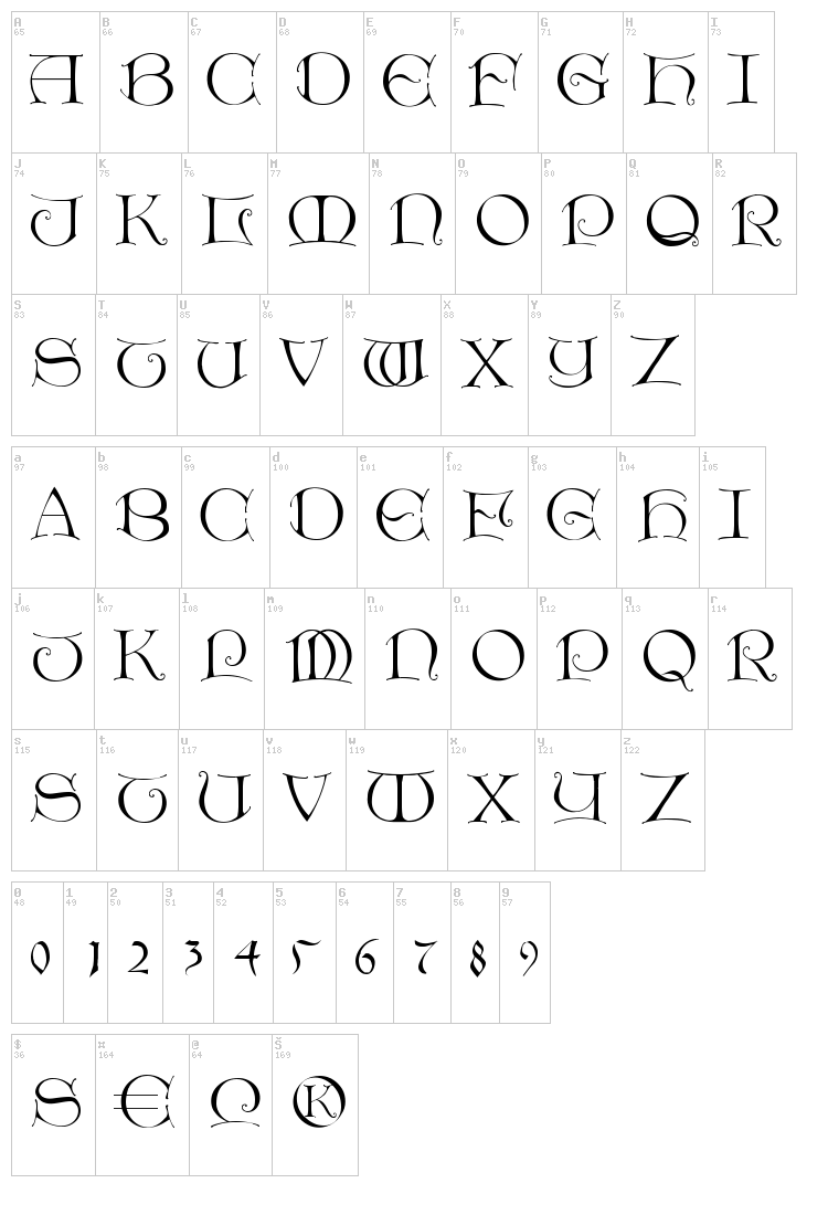 Light Unciale font map