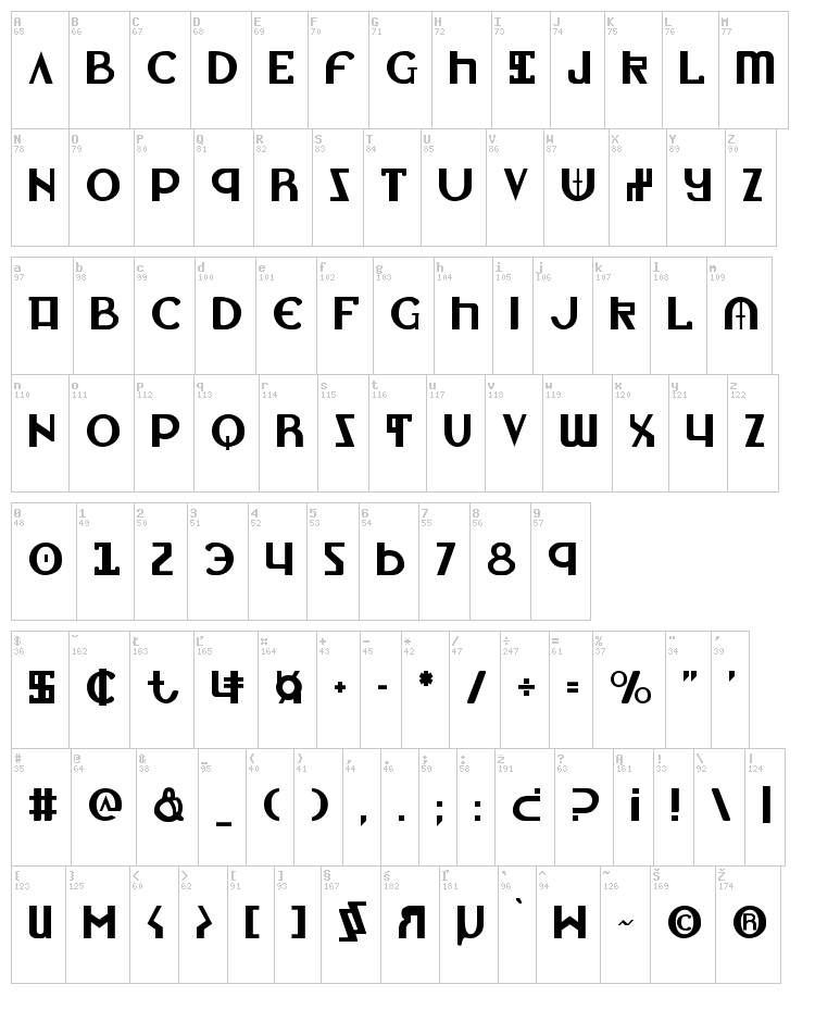 Lionheart font map