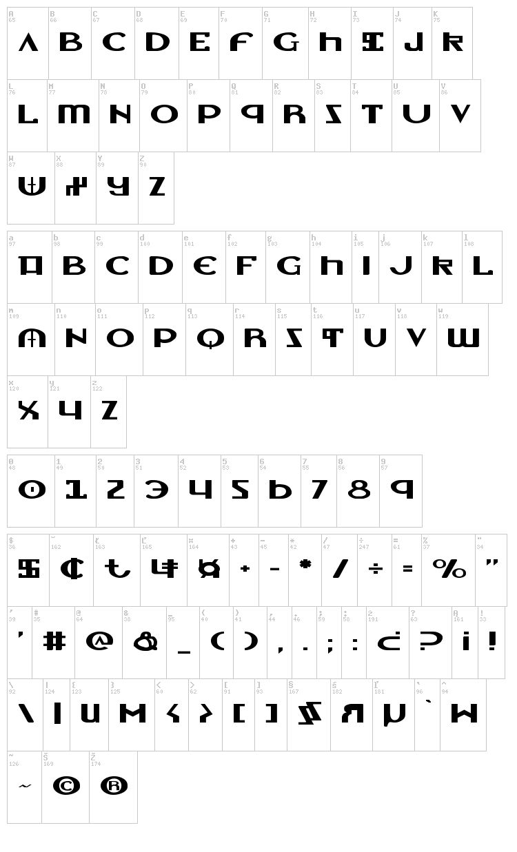 Lionheart font map