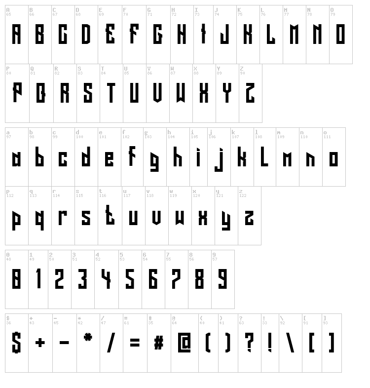Long Shot font map