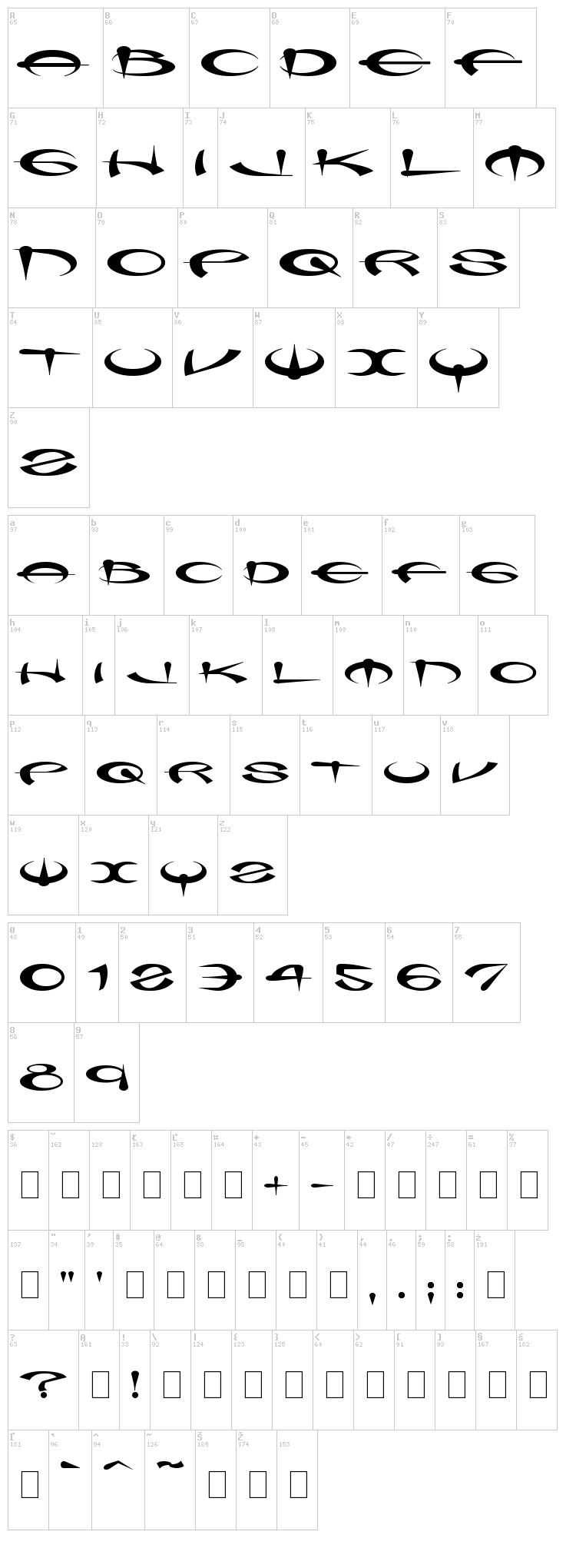 Myque font map