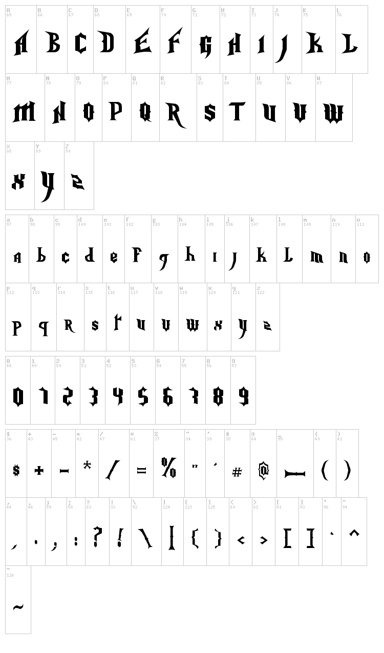 Nightmare Hero font map