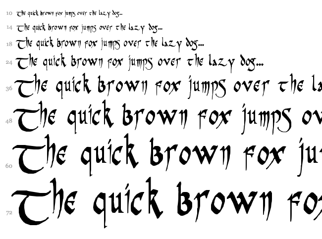 PR Celtic Narrow font waterfall