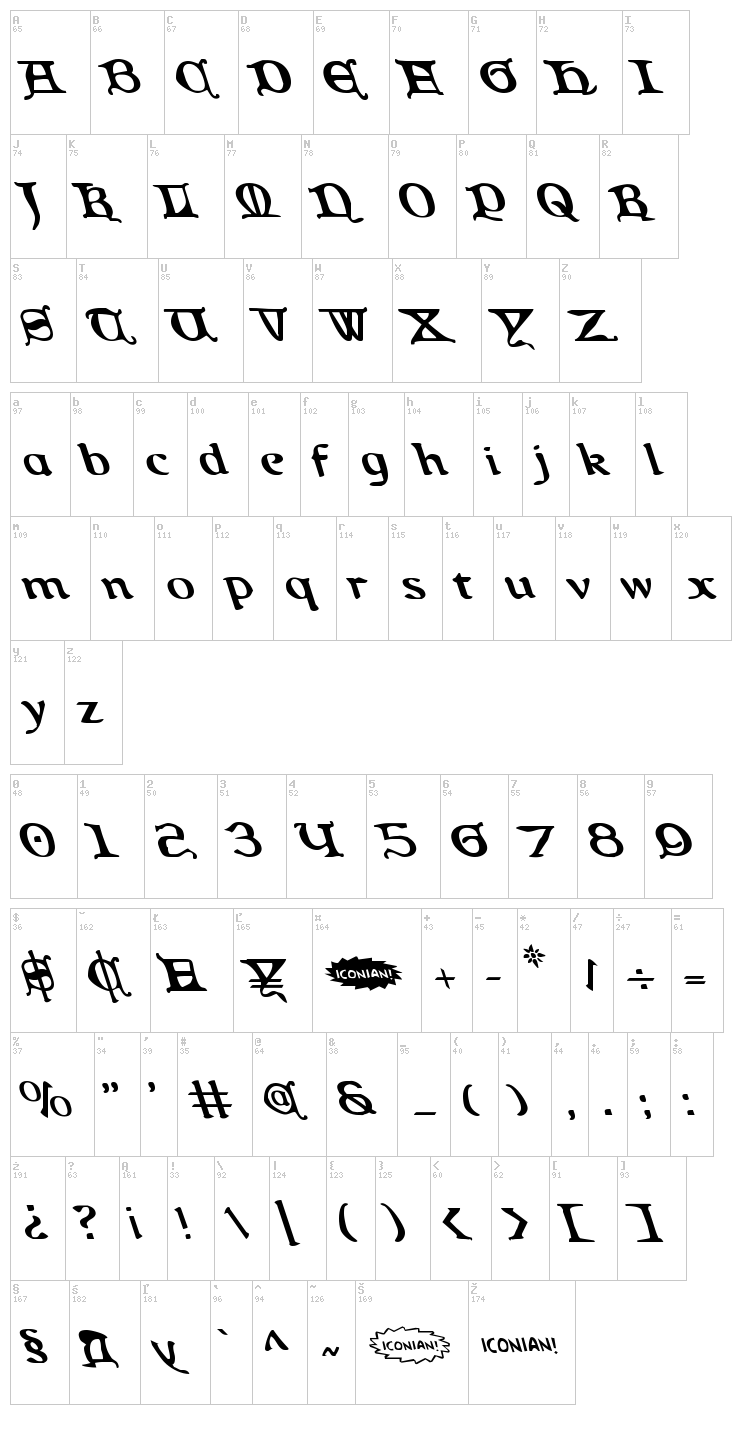Queen & Country font map