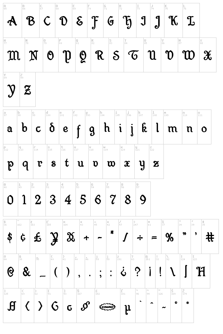 Quill Sword font map
