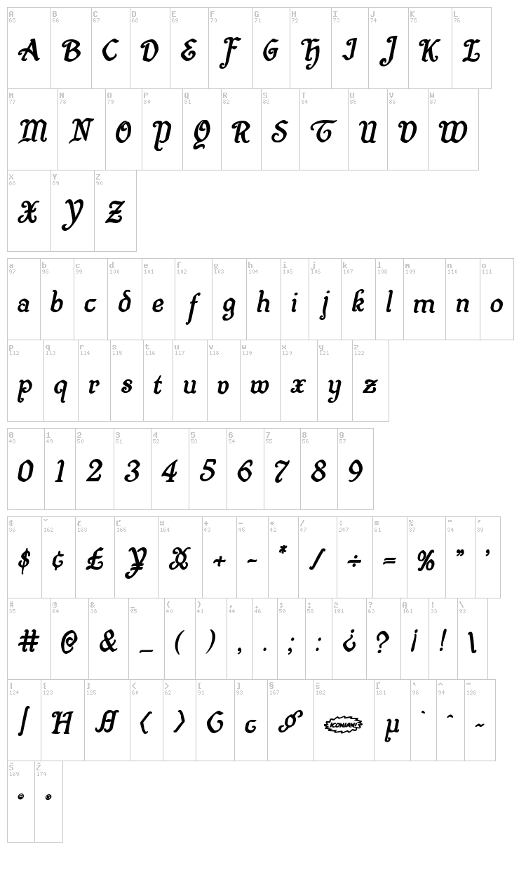 Quill Sword font map