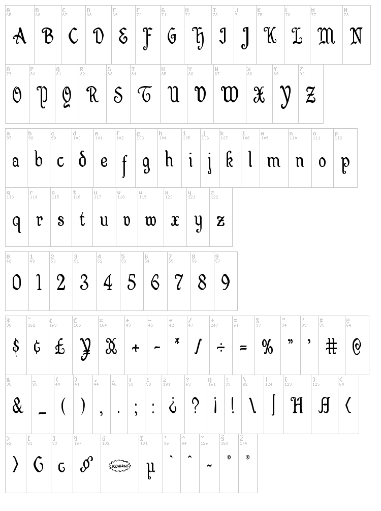 Quill Sword font map