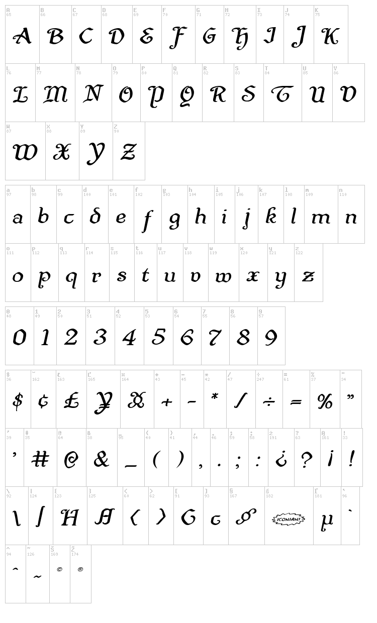 Quill Sword font map
