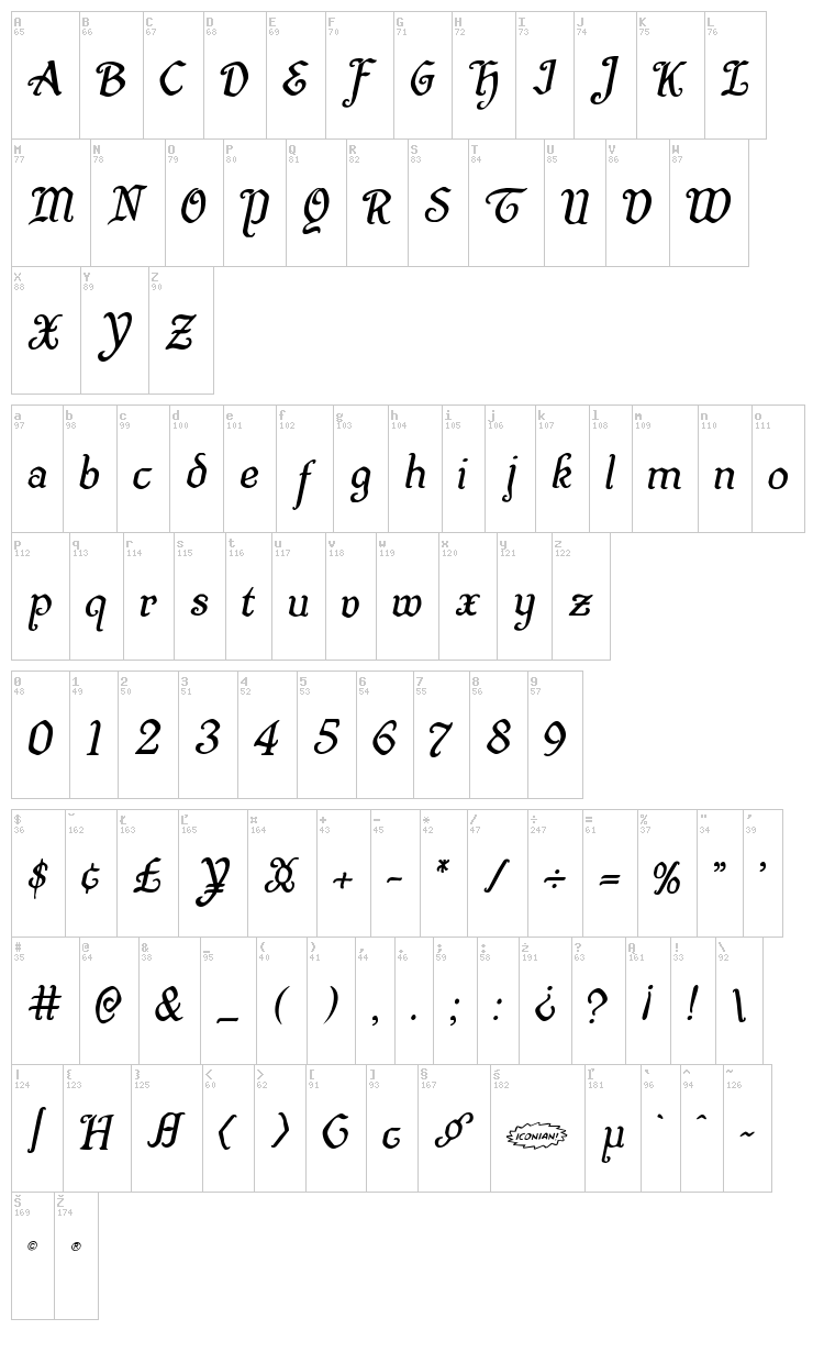 Quill Sword font map