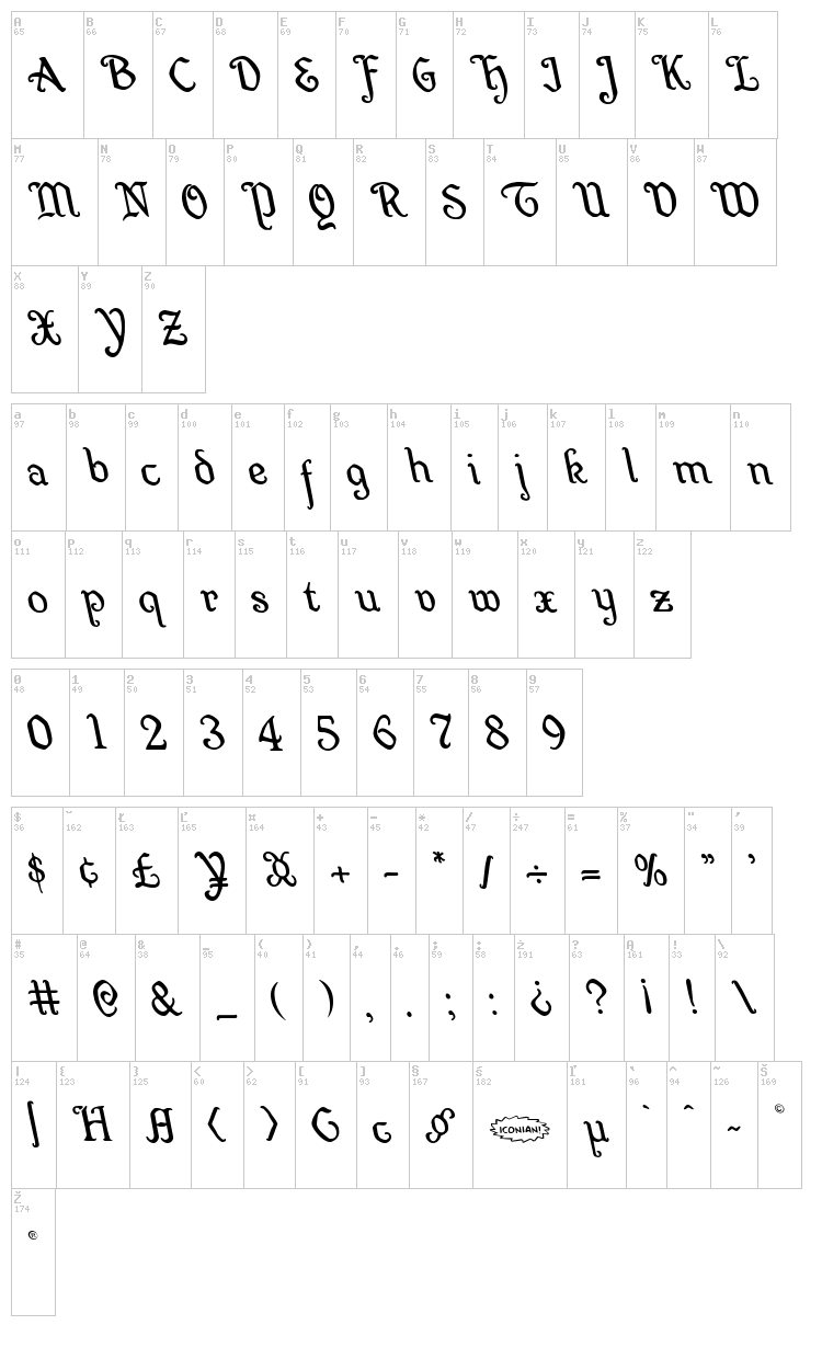 Quill Sword font map