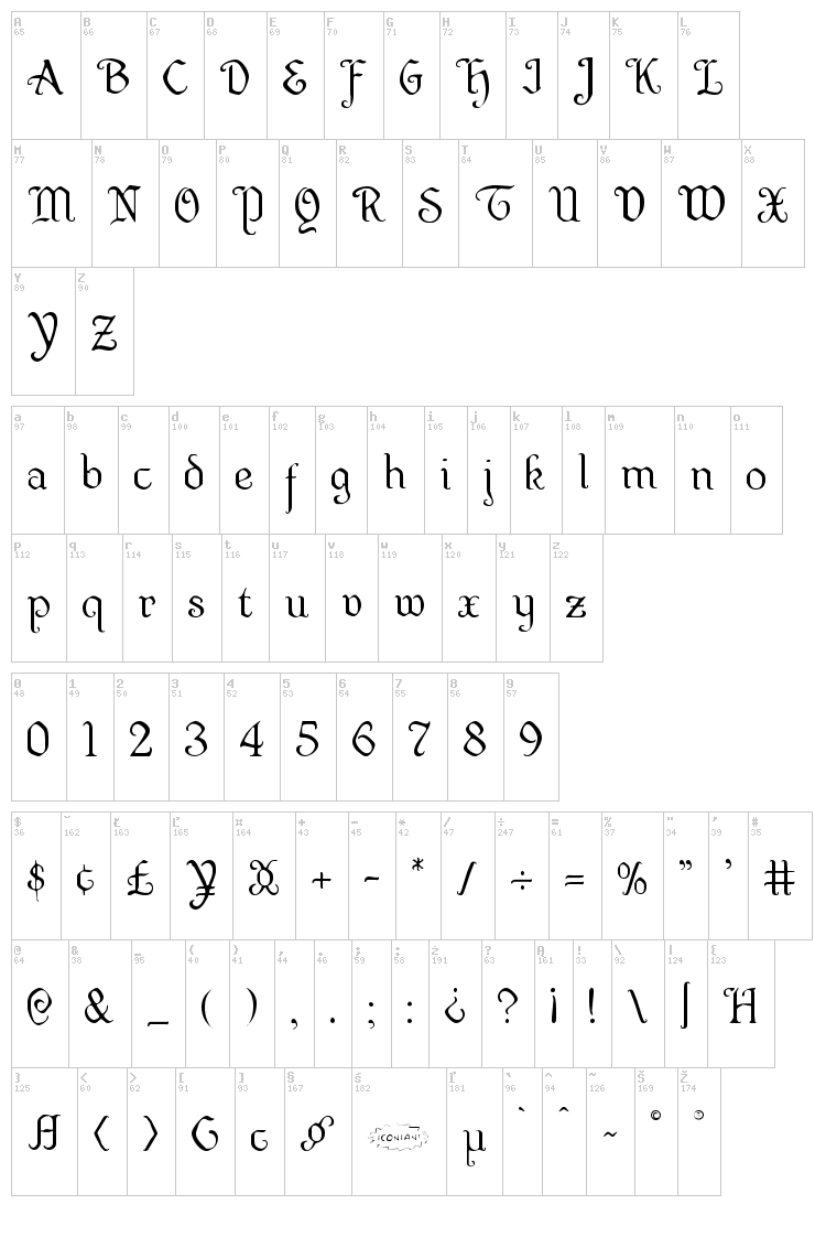 Quill Sword font map