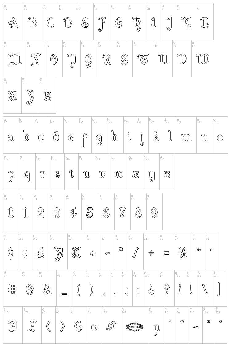 Quill Sword font map
