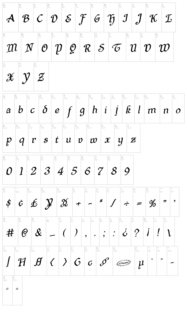 Quill Sword font map