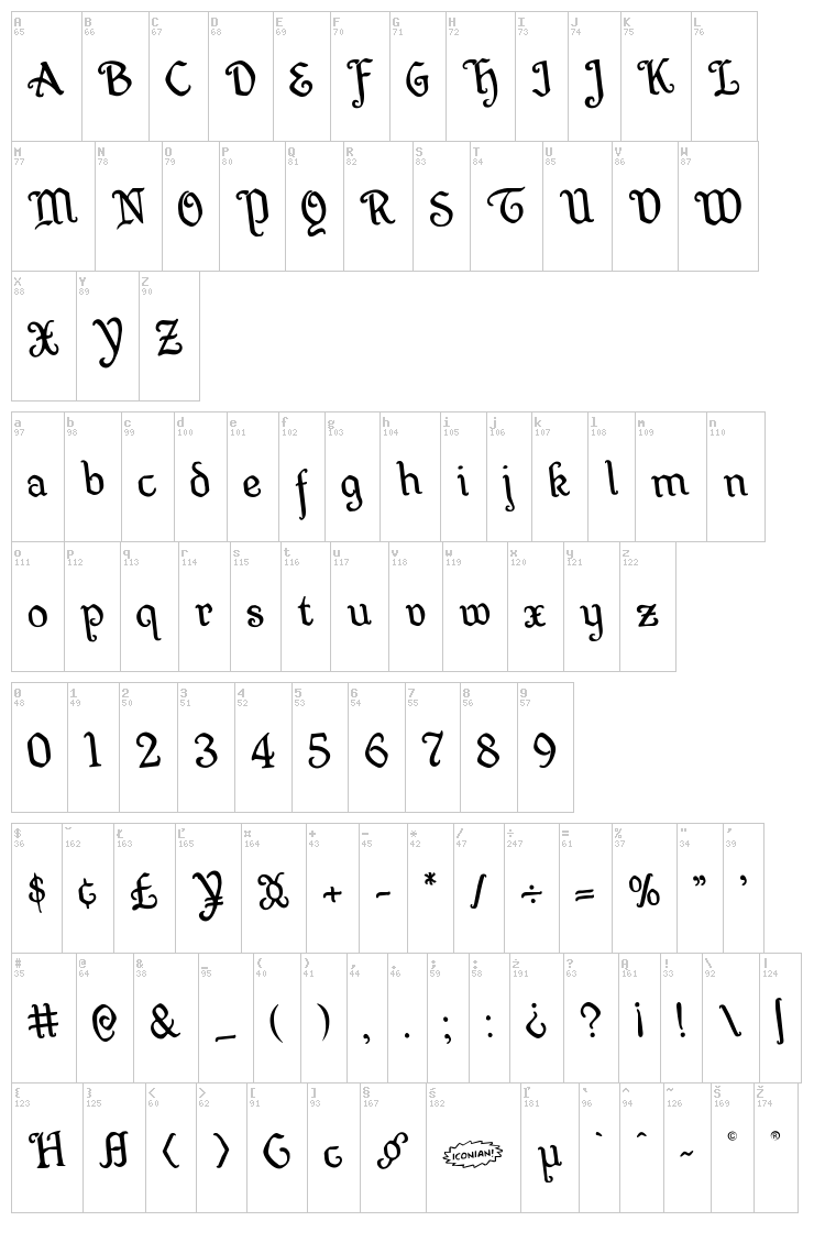 Quill Sword font map