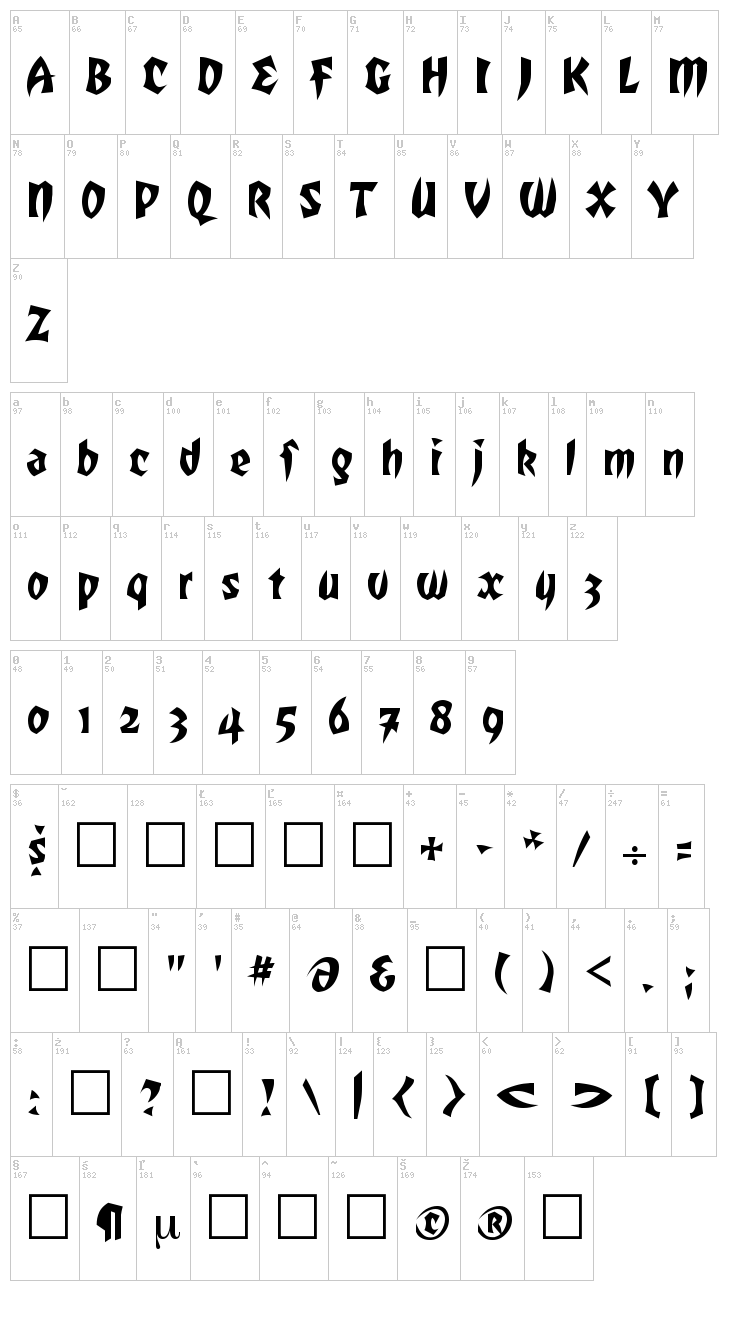 Romulan Falcon font map
