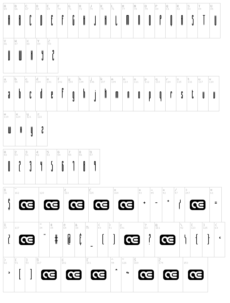 Slender BRK font map