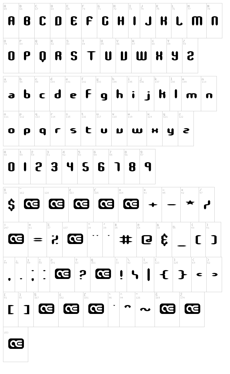 Slender BRK font map