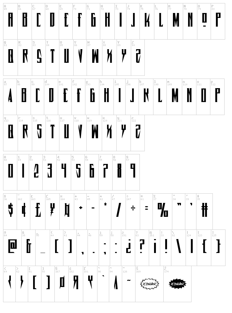 Timberwolf font map