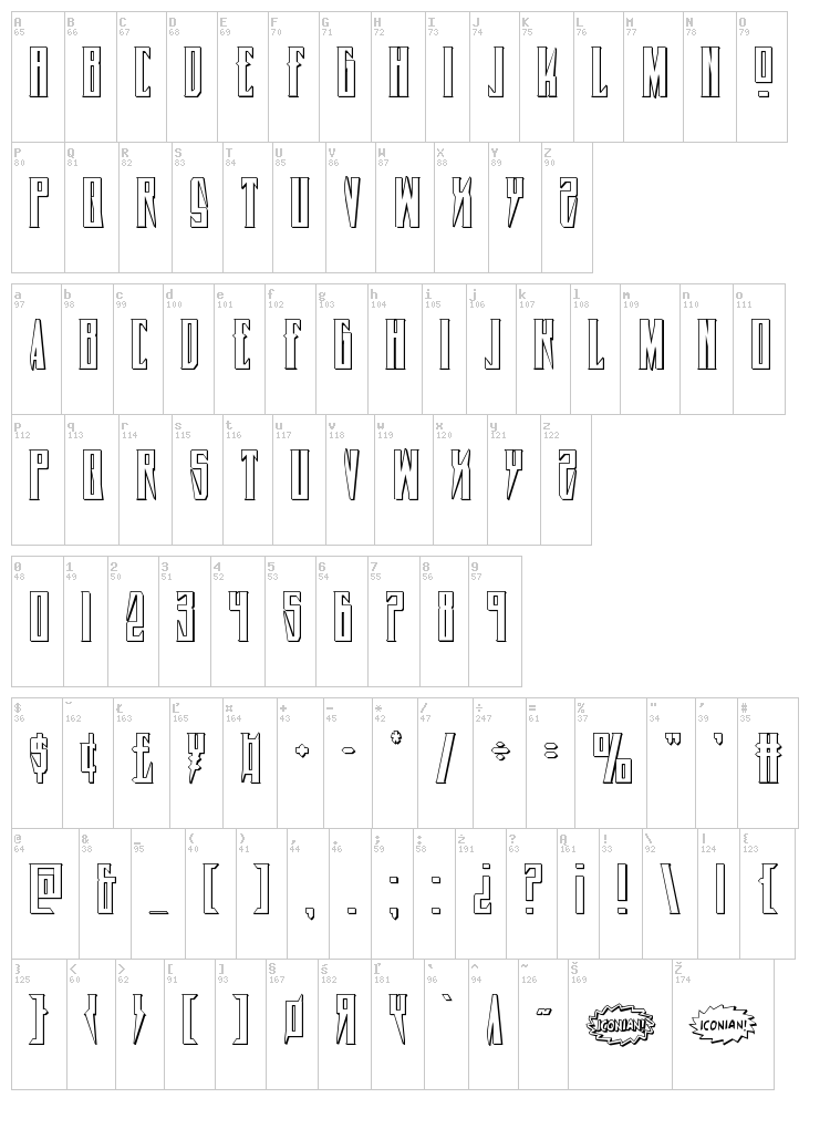Timberwolf font map