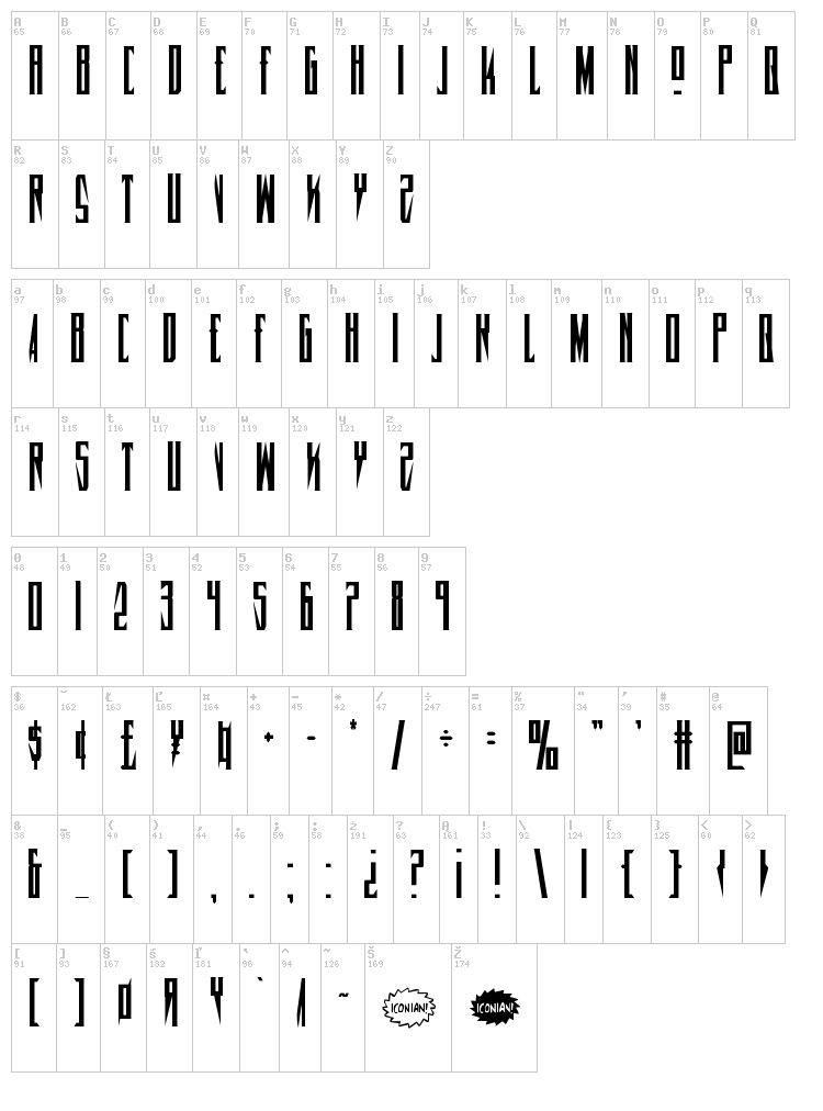 Timberwolf font map