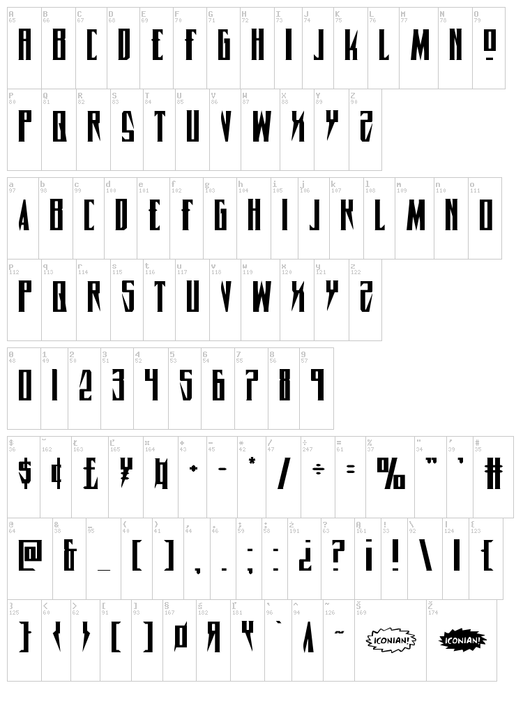 Timberwolf font map