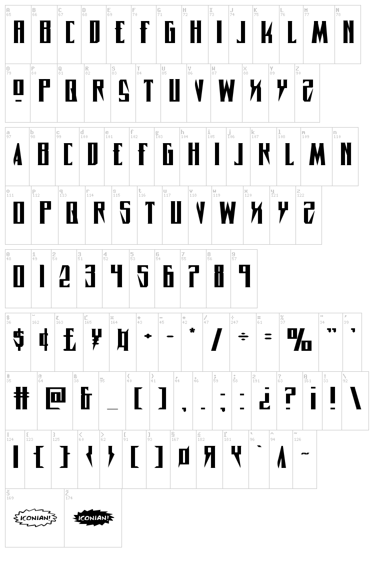 Timberwolf font map