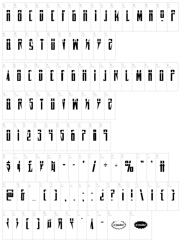 Timberwolf font map