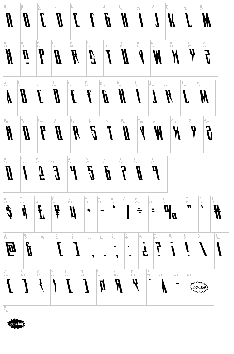 Timberwolf font map