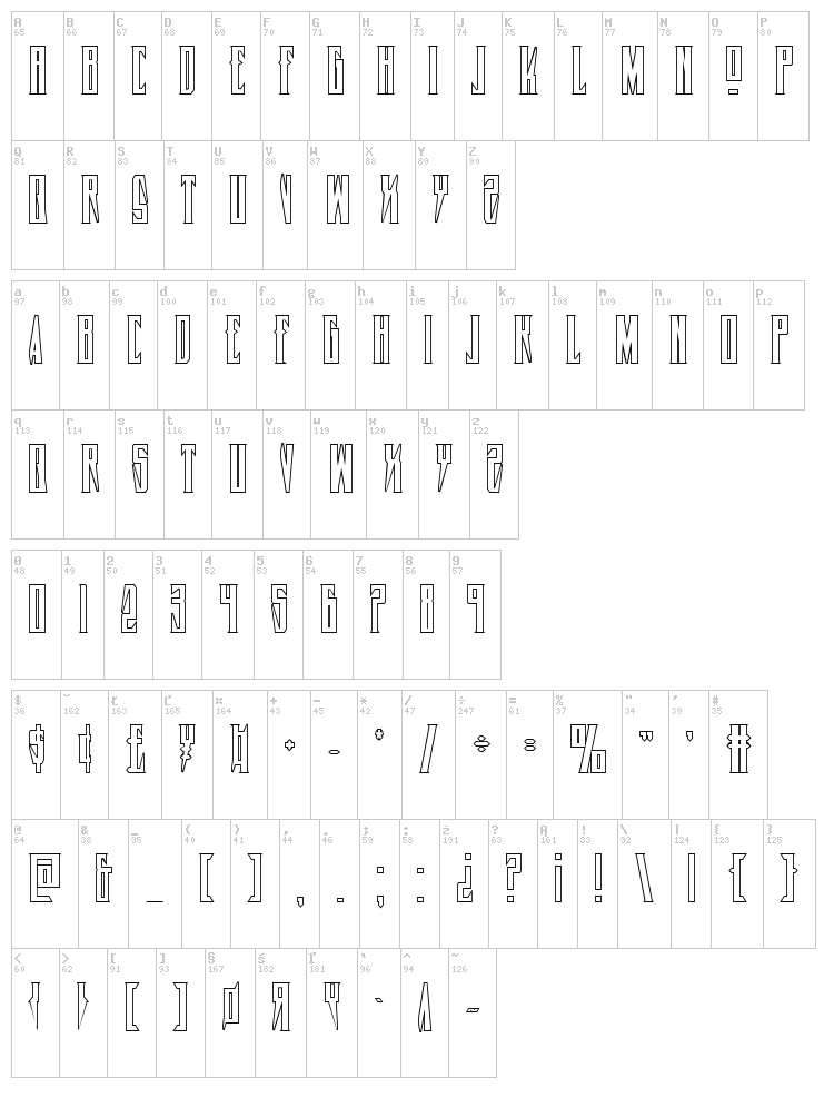 Timberwolf font map