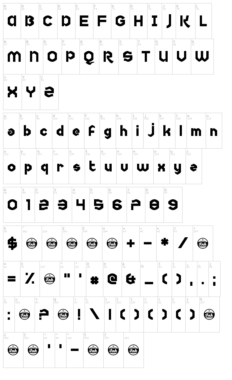 Uncopyrightable font map