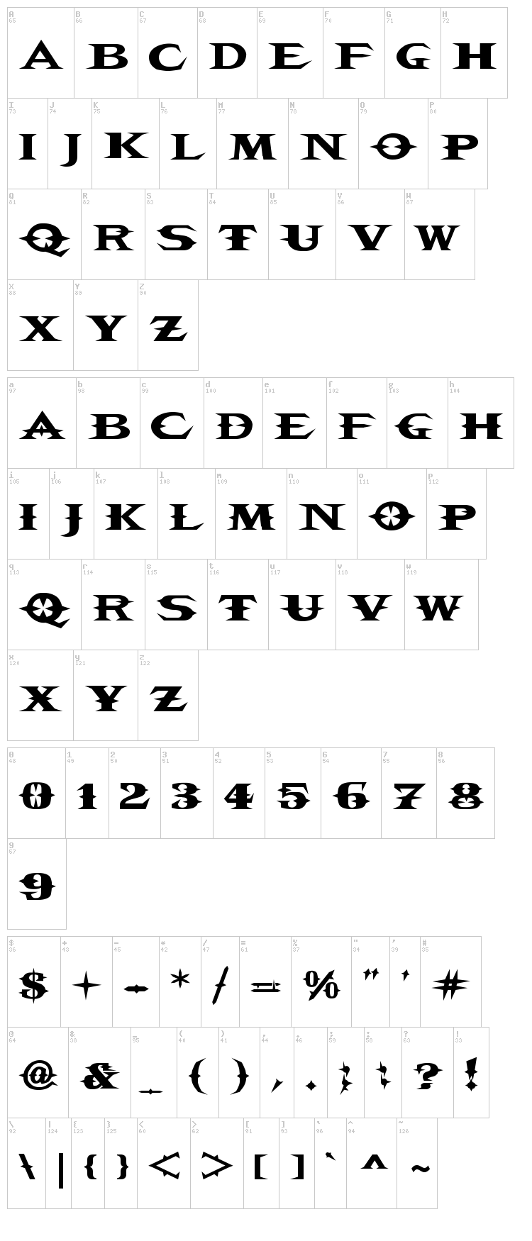 VTC Belias Blade font map