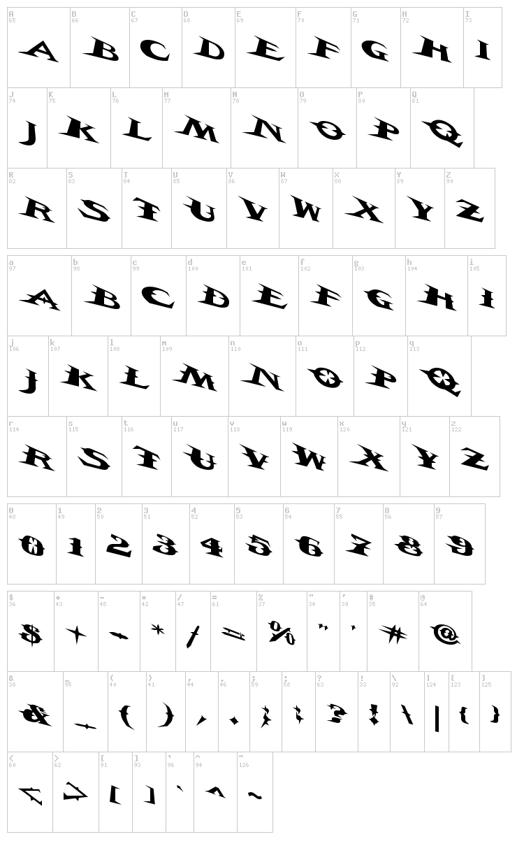VTC Belias Blade font map