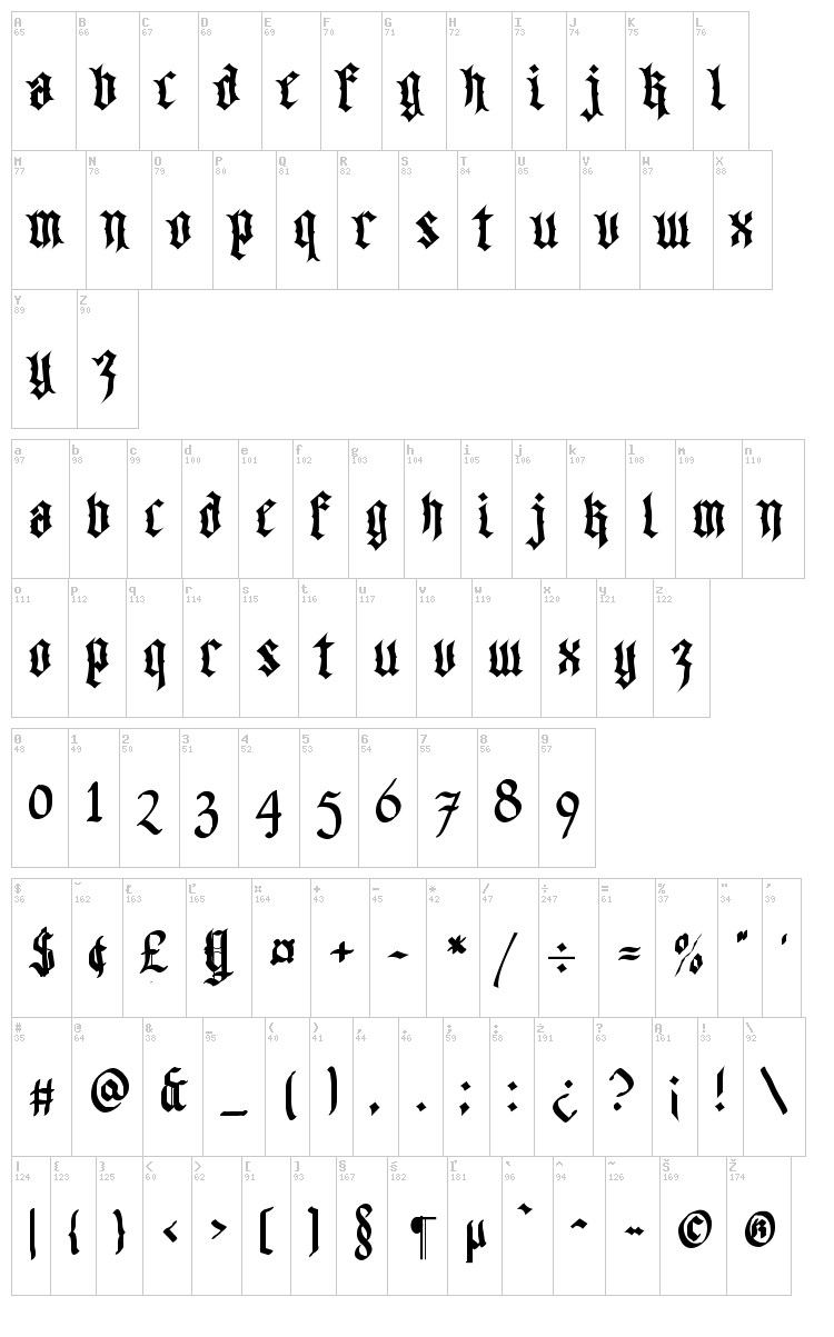 Walk Da Walk font map