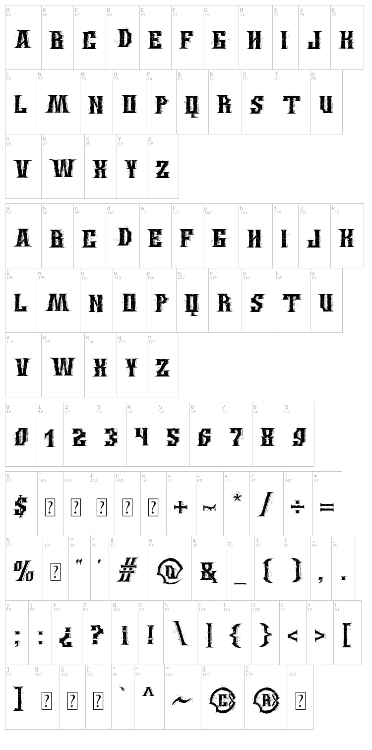 Wings of Darkness font map