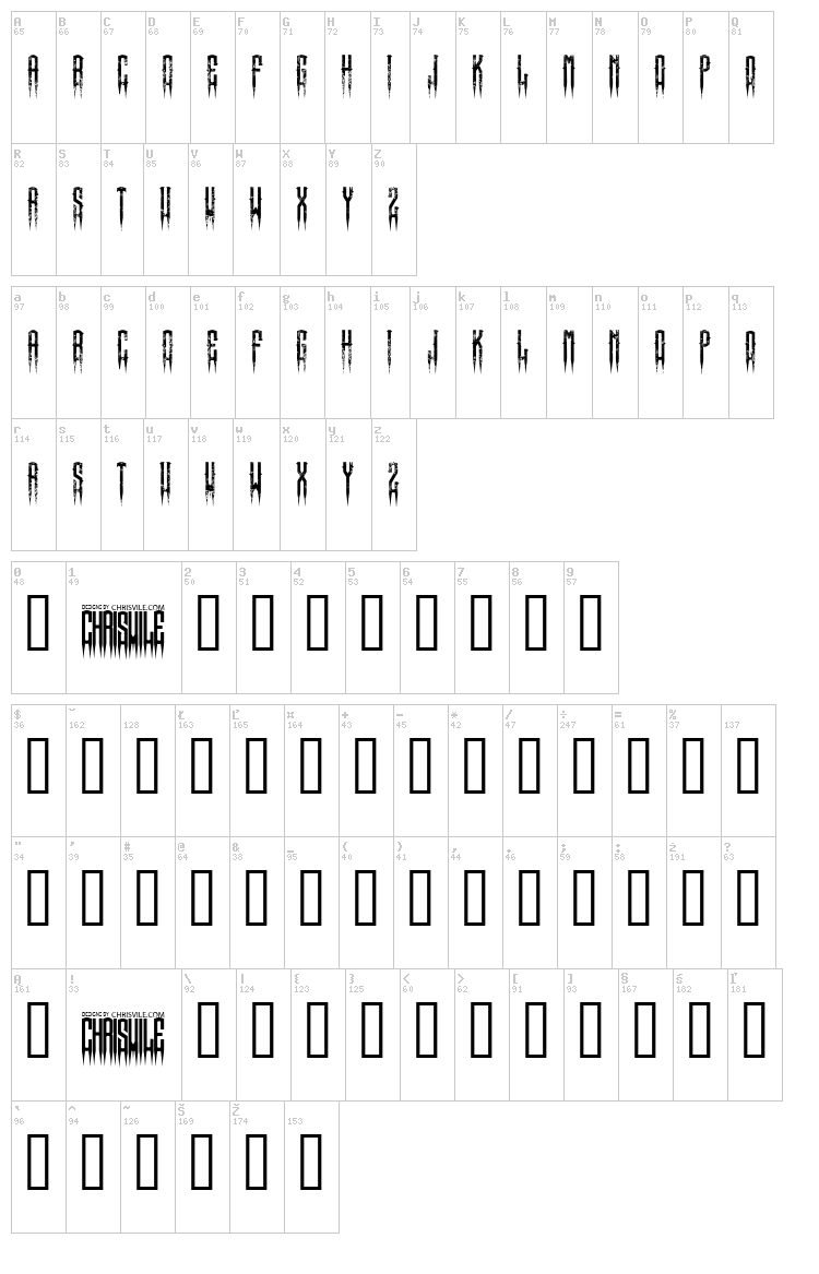 XSpiked font map