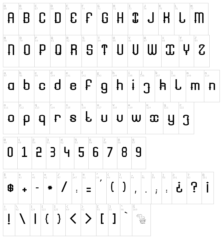 Young Shark font map