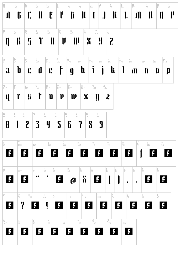 Zfraktur Eye/fs font map