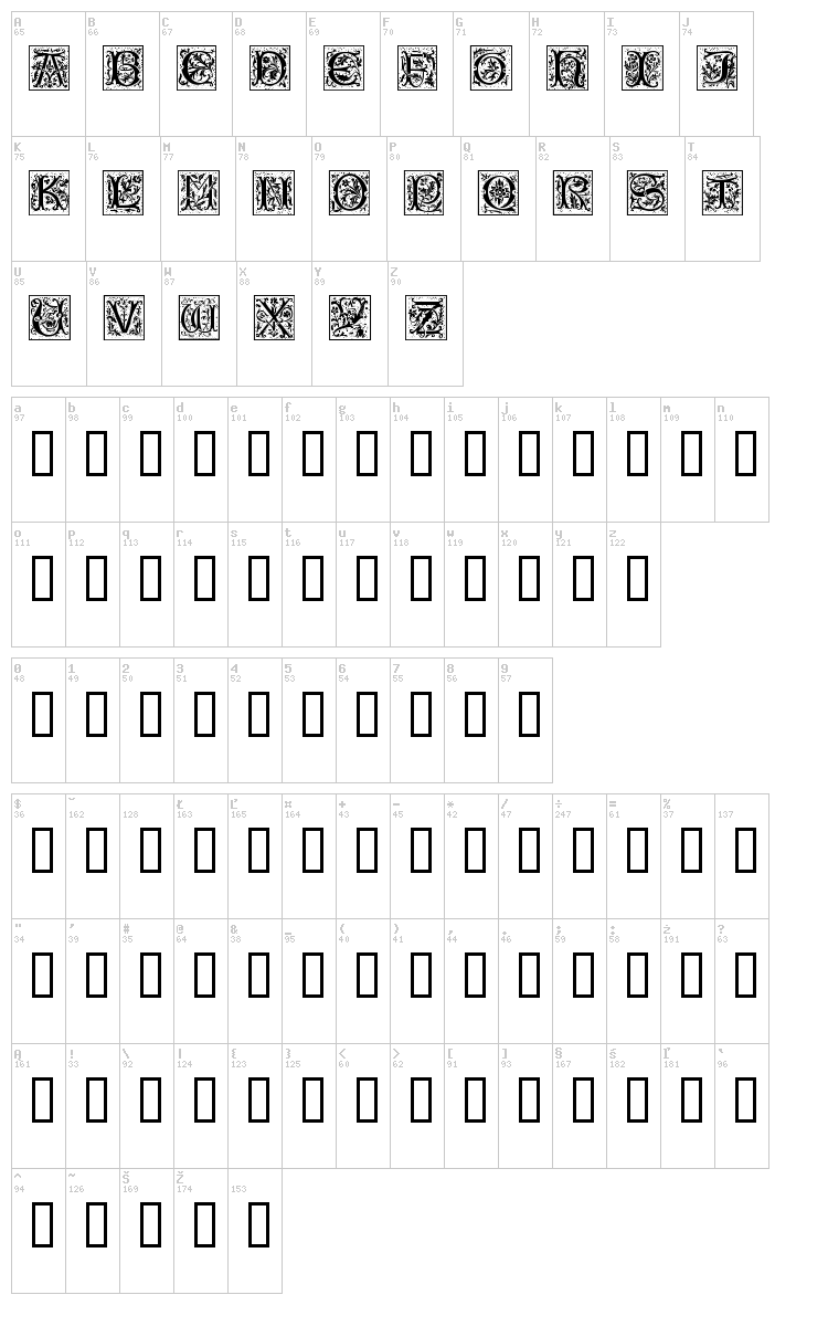 Camelot Caps font map