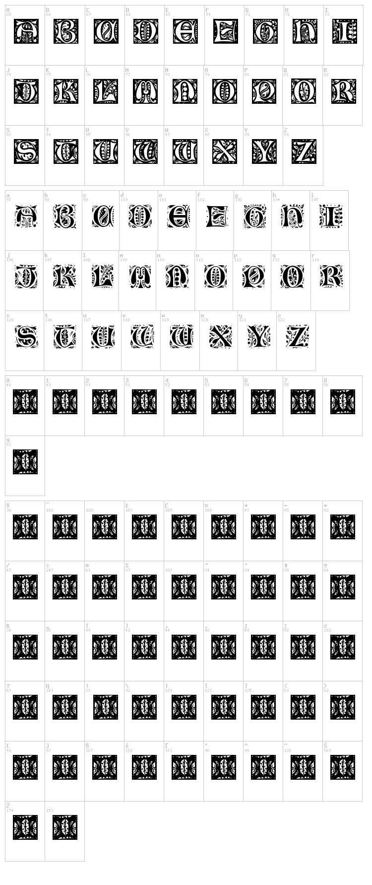 Gothic Leaf font map