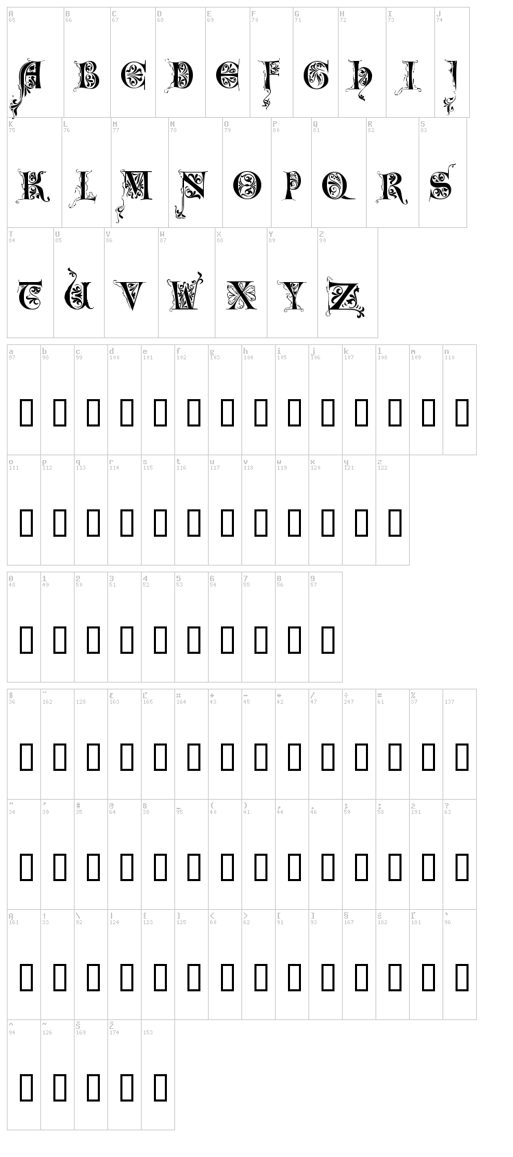 Lime Glory Caps font map