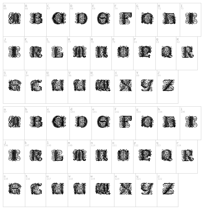 Paulus Franck Initialen font map