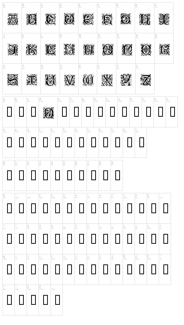 PetitFleur font map
