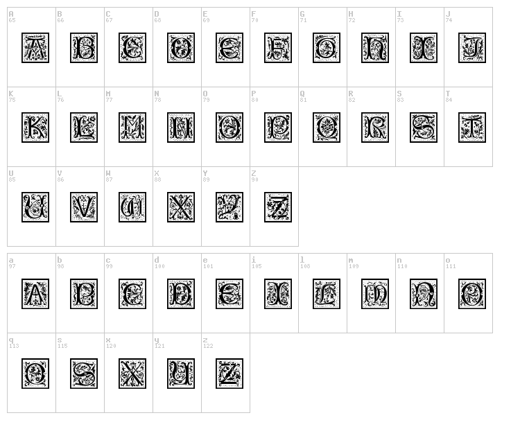 PetitFleur font map