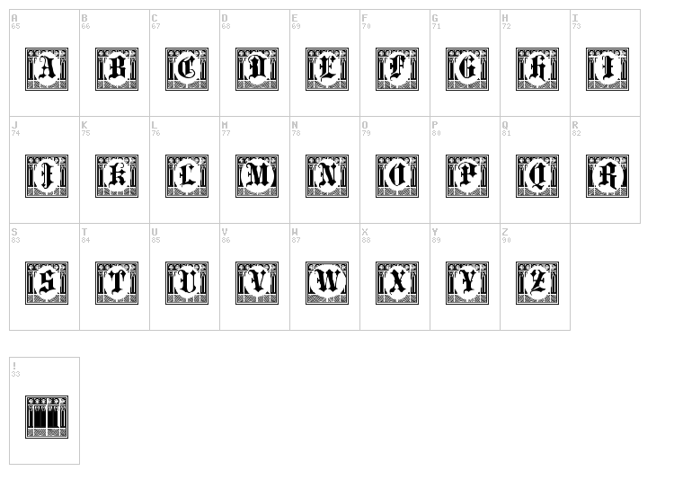 Portculliard Initials font map