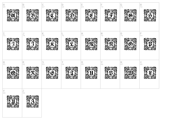 Schmuck-Initialen font map